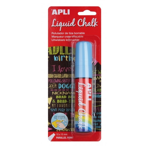 (1) Liquid Chalk APLI punta cuadrada 15mm azul rotulador de tiza líquida, fácil de borrar (1) Liquid Chalk APLI punta cuadrada 15mm azul rotulador de tiza líquida, fácil de borrar